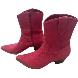 Hot Pink Pointed Toe Western Boots Suede cloth Women's 8.5 Zipper Side